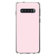DistinctInk® Clear Shockproof Hybrid Case for Apple iPhone / Samsung Galaxy / Google Pixel - Pink & White Thin Chevron Pattern