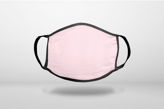 Pink & White Thin Chevron Pattern - 3-Ply Reusable Soft Face Mask Covering, Unisex, Cotton Inner Layer