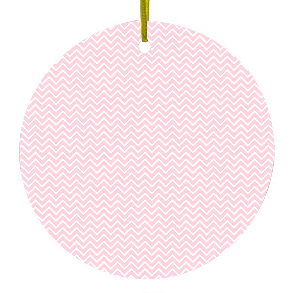 Pink & White Thin Chevron Pattern Ceramic Ornament