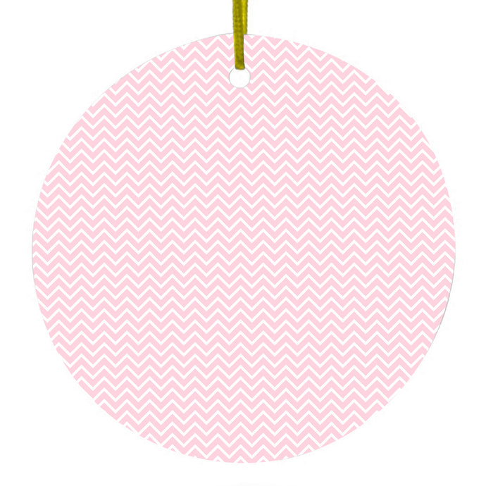 Pink & White Thin Chevron Pattern Ceramic Ornament