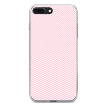 DistinctInk® Clear Shockproof Hybrid Case for Apple iPhone / Samsung Galaxy / Google Pixel - Pink & White Thin Chevron Pattern