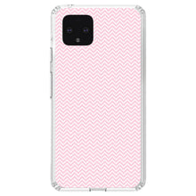 DistinctInk® Clear Shockproof Hybrid Case for Apple iPhone / Samsung Galaxy / Google Pixel - Pink & White Thin Chevron Pattern