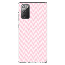 DistinctInk® Clear Shockproof Hybrid Case for Apple iPhone / Samsung Galaxy / Google Pixel - Pink & White Thin Chevron Pattern