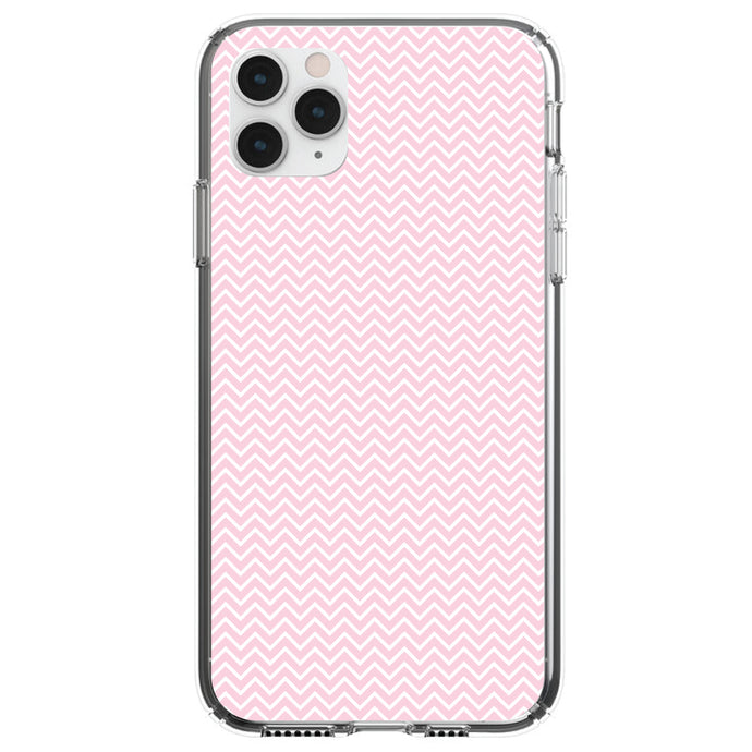 DistinctInk® Clear Shockproof Hybrid Case for Apple iPhone / Samsung Galaxy / Google Pixel - Pink & White Thin Chevron Pattern