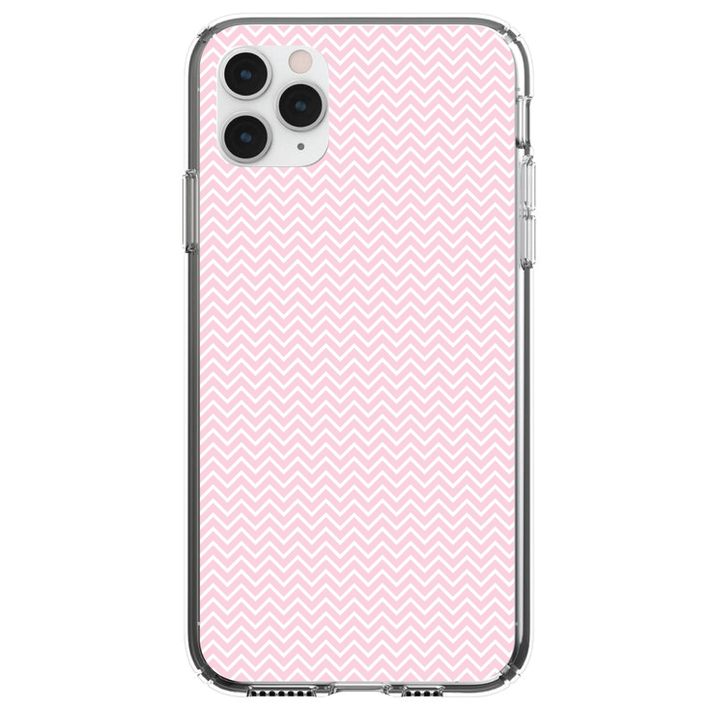 DistinctInk® Clear Shockproof Hybrid Case for Apple iPhone / Samsung Galaxy / Google Pixel - Pink & White Thin Chevron Pattern