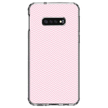 DistinctInk® Clear Shockproof Hybrid Case for Apple iPhone / Samsung Galaxy / Google Pixel - Pink & White Thin Chevron Pattern