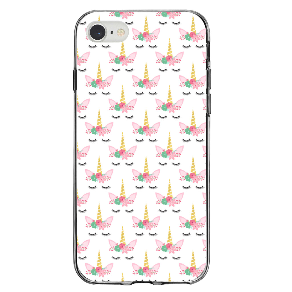Pastel Unicorn Pattern, White Pink Black Clear Shockproof iPhone Case, view 5
