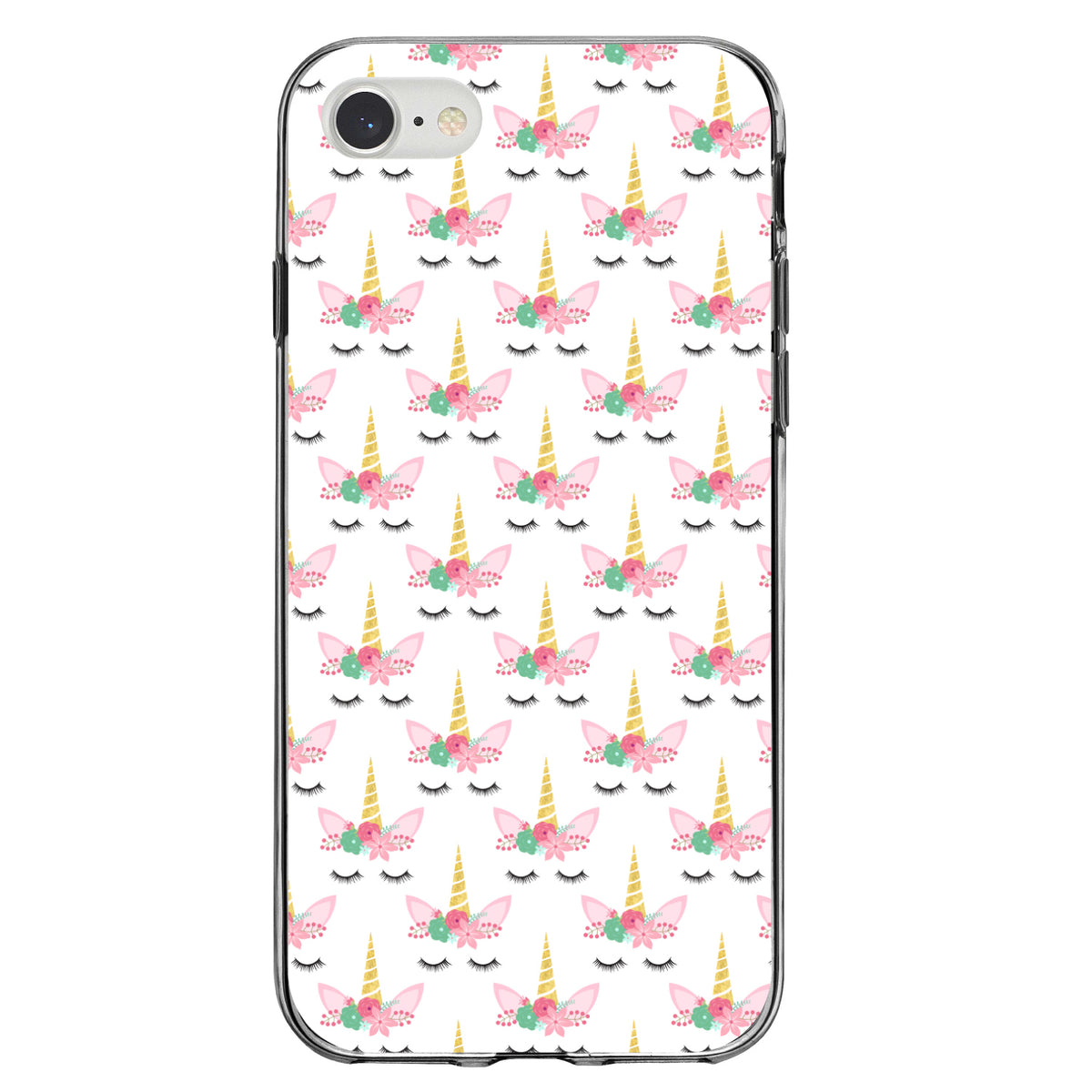 Pastel Unicorn Pattern, White Pink Black Clear Shockproof iPhone Case, view 5