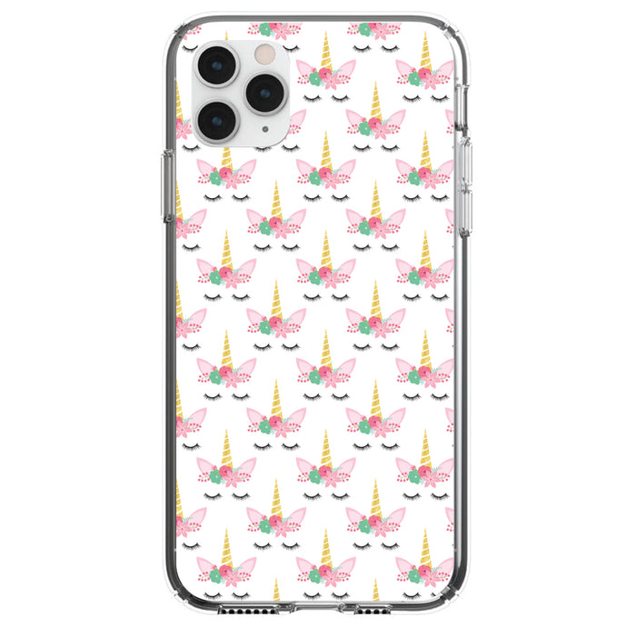 DistinctInk® Clear Shockproof Hybrid Case for Apple iPhone / Samsung Galaxy / Google Pixel - Pastel Unicorn Pattern - White Pink Black