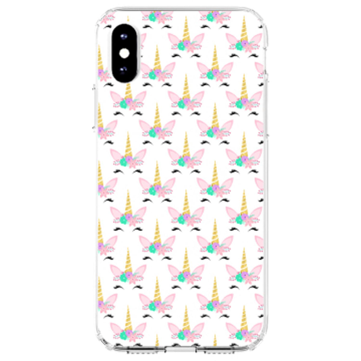 Pastel Unicorn Pattern, White Pink Teal Clear Shockproof iPhone Case, view 2