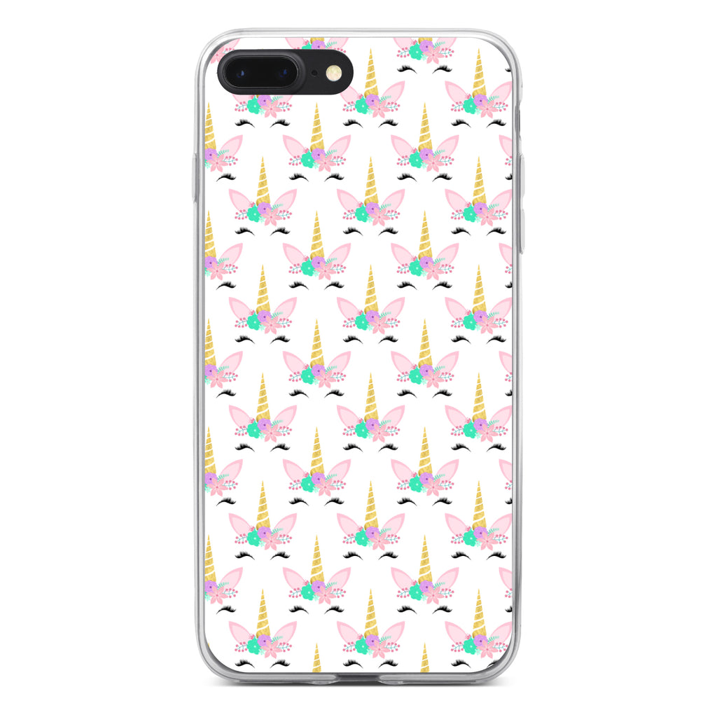 Pastel Unicorn Pattern, White Pink Teal Clear Shockproof iPhone Case, view 6
