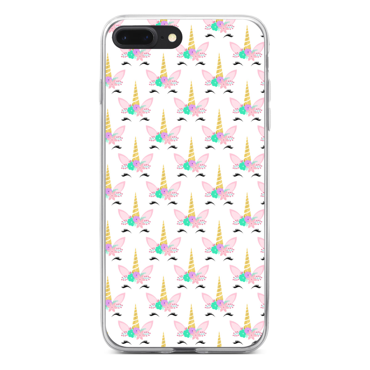 Pastel Unicorn Pattern, White Pink Teal Clear Shockproof iPhone Case, view 6