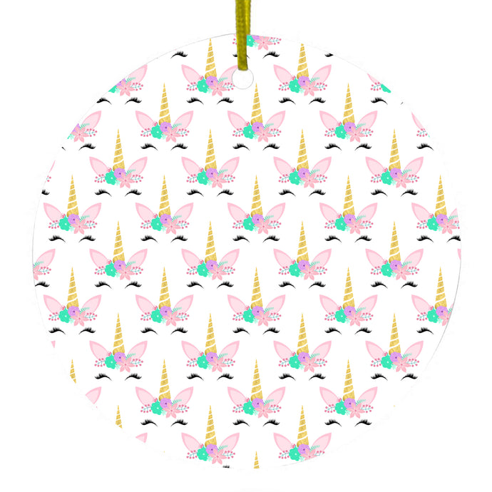 White Pink Teal Ceramic Ornament