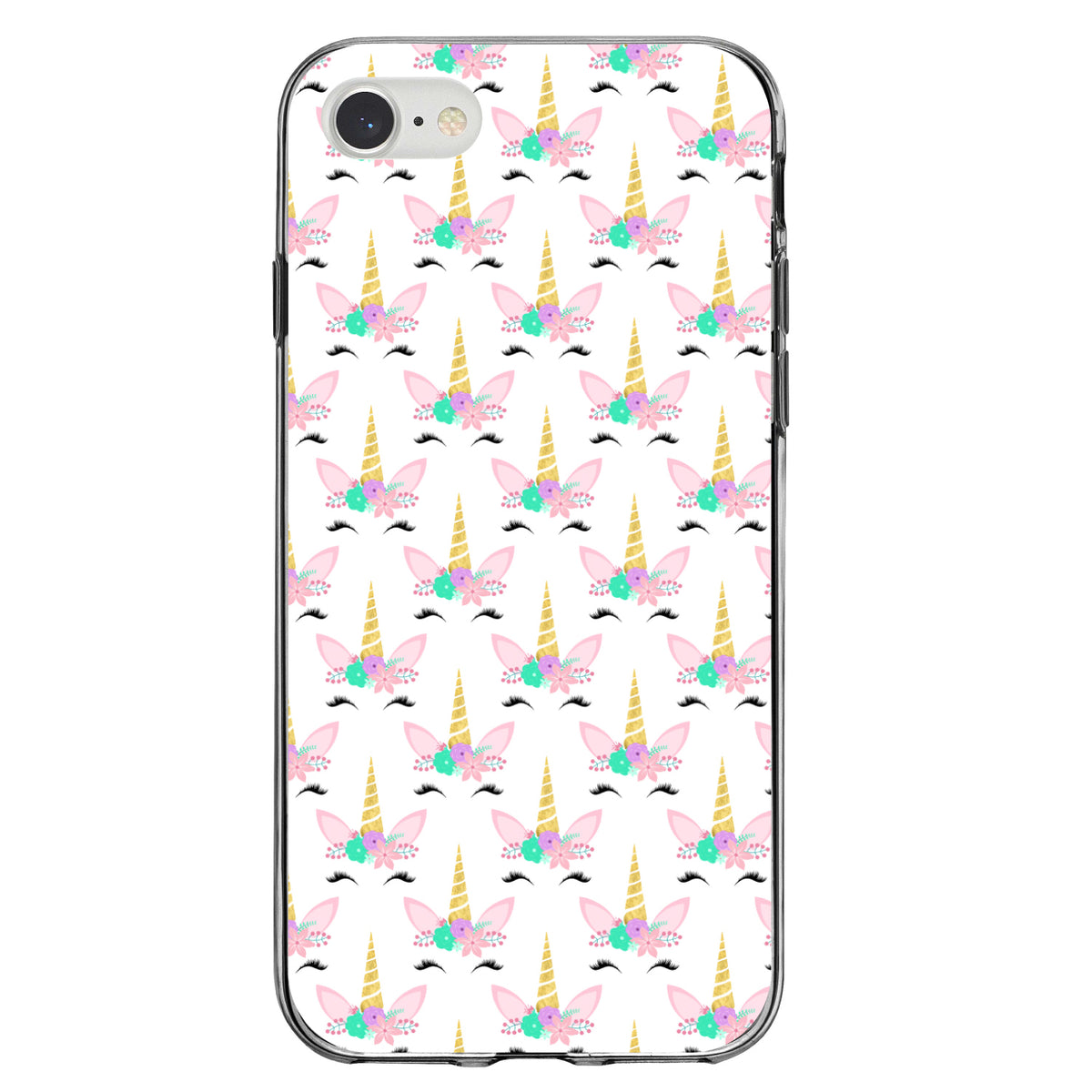 Pastel Unicorn Pattern, White Pink Teal Clear Shockproof iPhone Case, view 5