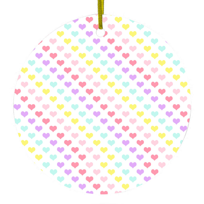 Rainbow Hearts Diagonal Pattern Ceramic Ornament