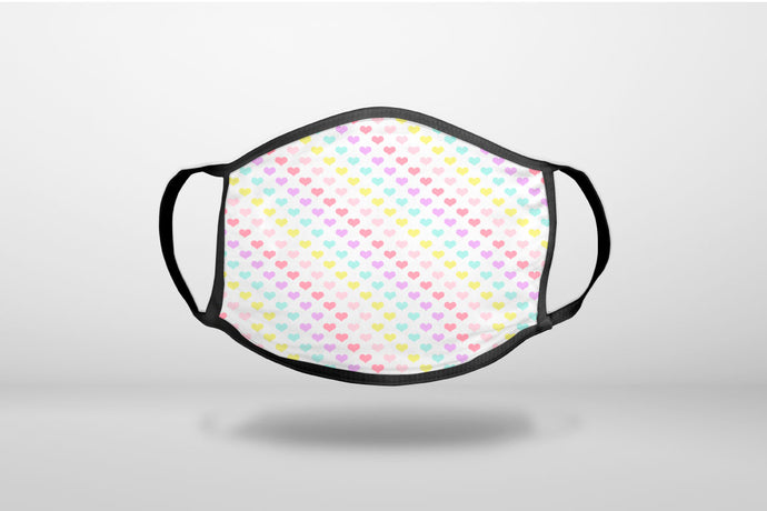 Rainbow Hearts Diagonal Pattern - 3-Ply Reusable Soft Face Mask Covering, Unisex, Cotton Inner Layer