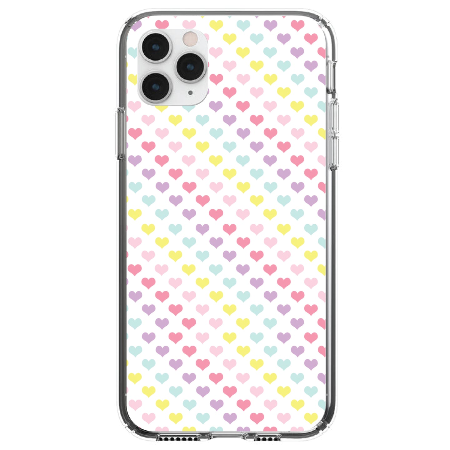 DistinctInk® Clear Shockproof Hybrid Case for Apple iPhone / Samsung Galaxy / Google Pixel - Rainbow Hearts Diagonal Pattern