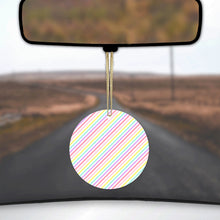 DistinctInk® Hanging Ceramic Christmas Tree Ornament with Gold String - Great Gift / Present - 2 3/4 inch Diameter - Rainbow Diagonal Stripes Pattern