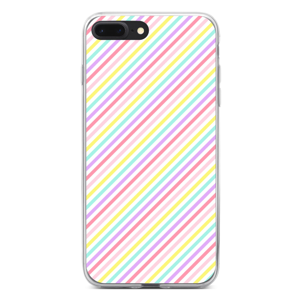 Rainbow Diagonal Stripes Pattern Clear Shockproof iPhone Case, view 6