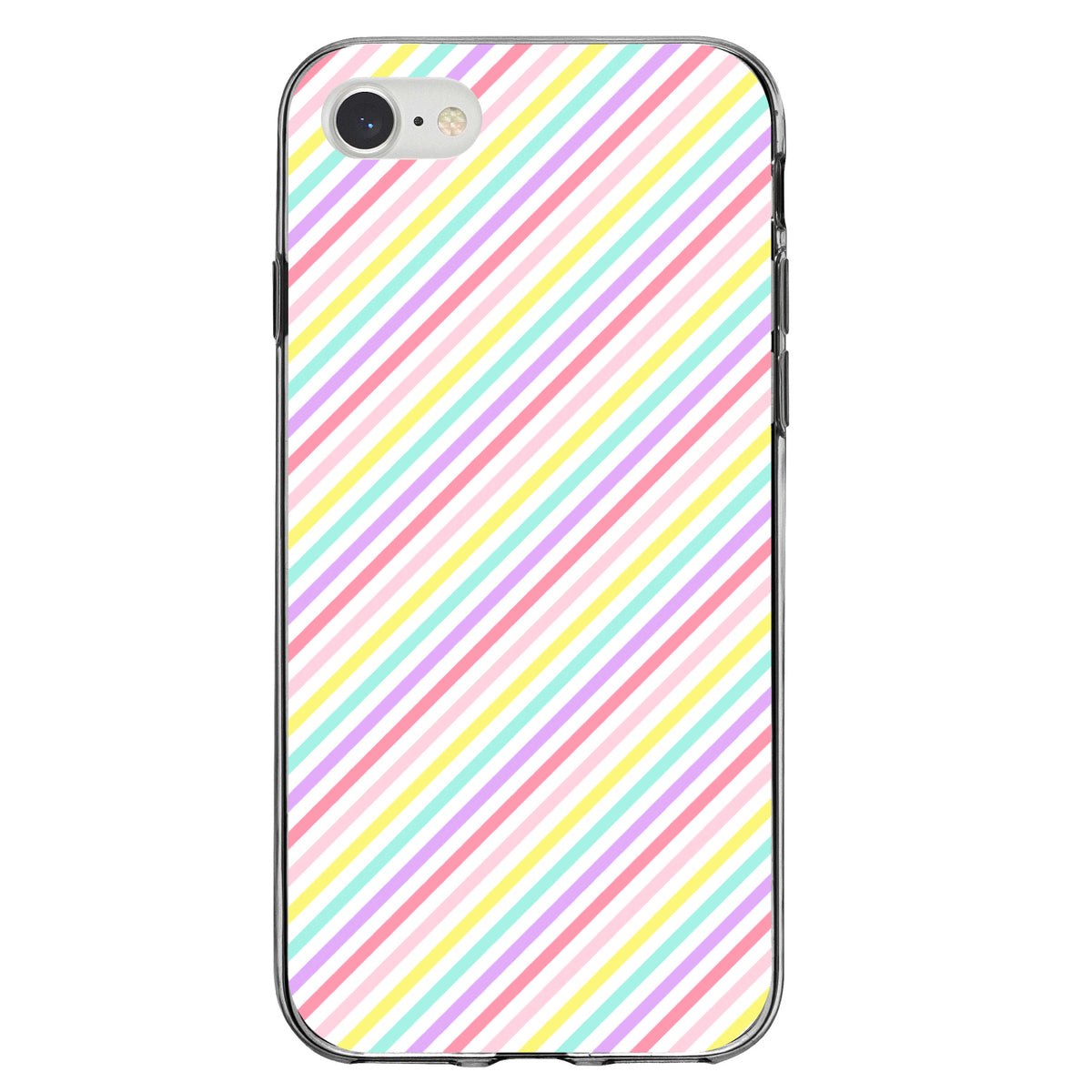 Rainbow Diagonal Stripes Pattern Clear Shockproof iPhone Case, view 5