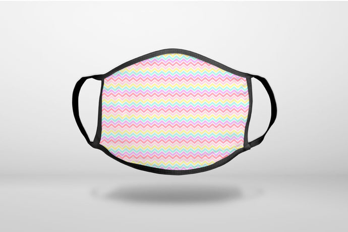 Rainbow Chevron Stripes Pattern - 3-Ply Reusable Soft Face Mask Covering, Unisex, Cotton Inner Layer
