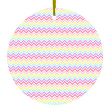 DistinctInk® Hanging Ceramic Christmas Tree Ornament with Gold String - Great Gift / Present - 2 3/4 inch Diameter - Rainbow Chevron Stripes Pattern