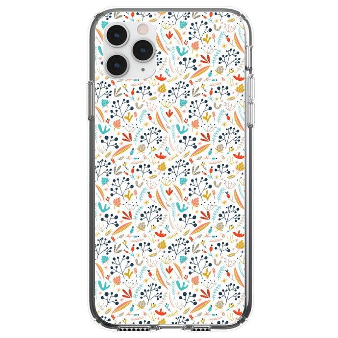 DistinctInk® Clear Shockproof Hybrid Case for Apple iPhone / Samsung Galaxy / Google Pixel - Modern Floral - White Red Navy