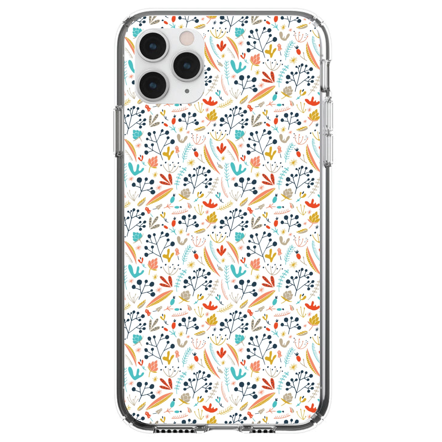 DistinctInk® Clear Shockproof Hybrid Case for Apple iPhone / Samsung Galaxy / Google Pixel - Modern Floral - White Red Navy