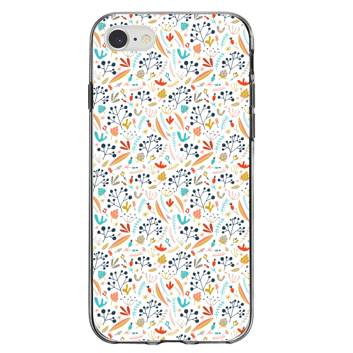 Modern Floral, White Red Navy Clear Shockproof iPhone Case, view 5