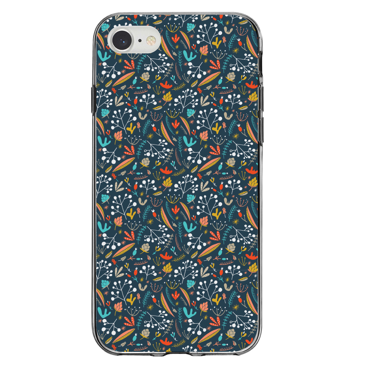 Modern Floral, Navy Red White Clear Shockproof iPhone Case, view 5