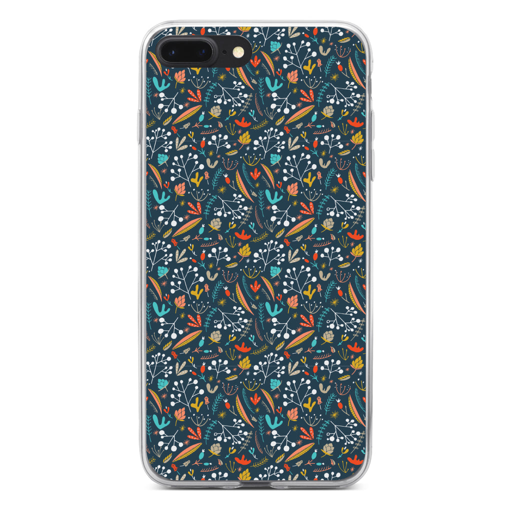 Modern Floral, Navy Red White Clear Shockproof iPhone Case, view 6
