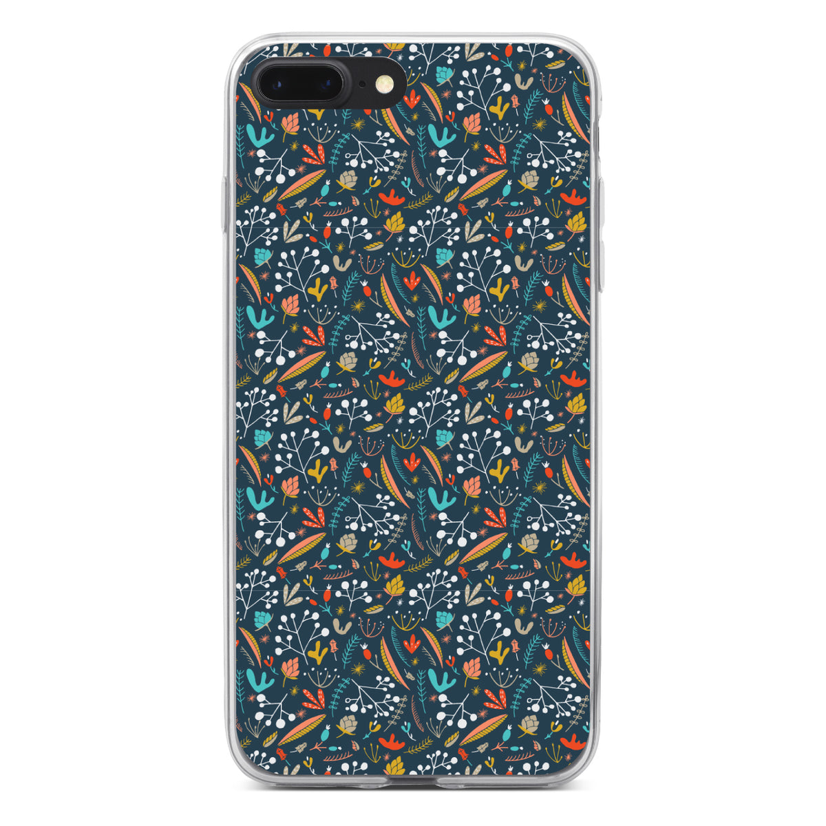 Modern Floral, Navy Red White Clear Shockproof iPhone Case, view 6