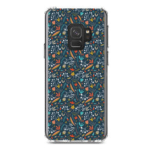 DistinctInk® Clear Shockproof Hybrid Case for Apple iPhone / Samsung Galaxy / Google Pixel - Modern Floral - Navy Red White
