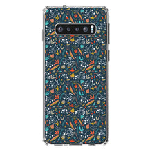 DistinctInk® Clear Shockproof Hybrid Case for Apple iPhone / Samsung Galaxy / Google Pixel - Modern Floral - Navy Red White