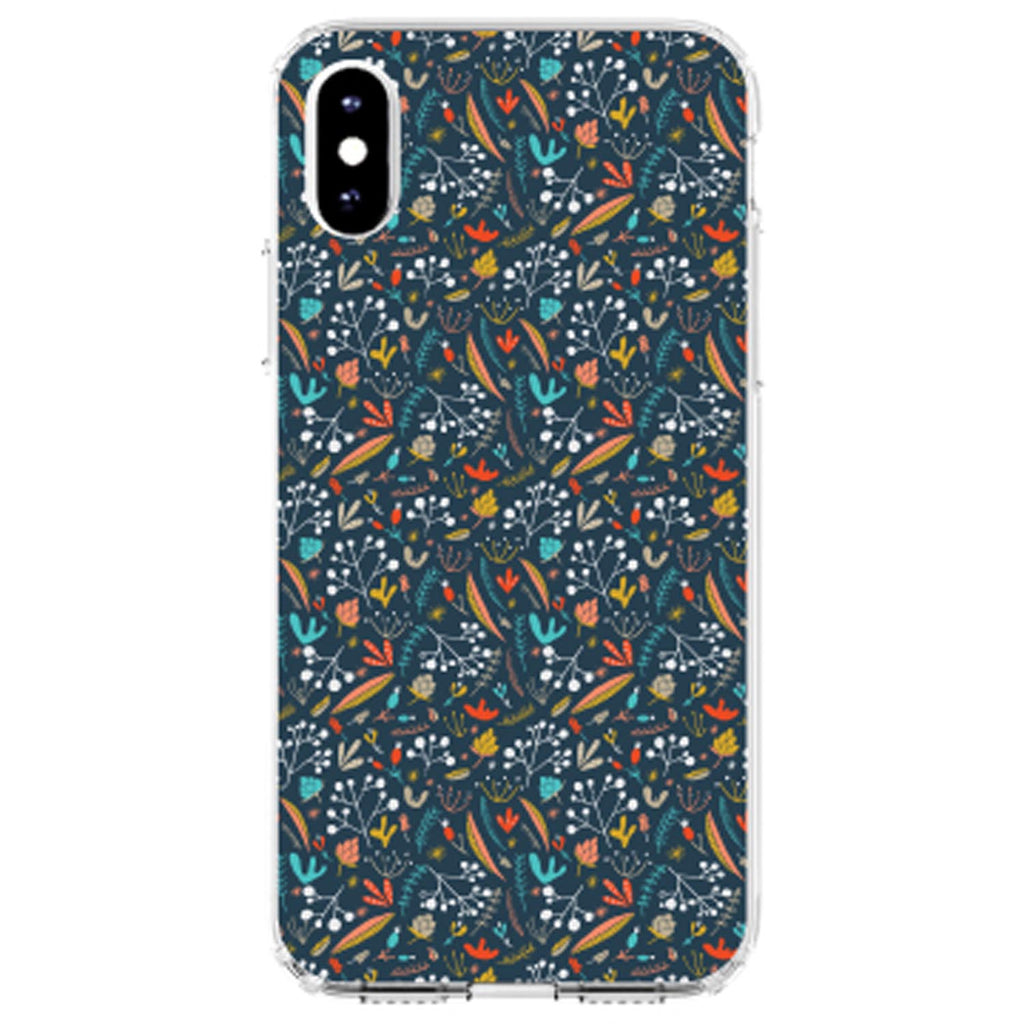 Modern Floral, Navy Red White Clear Shockproof iPhone Case, view 2