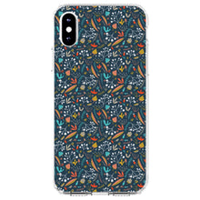 DistinctInk® Clear Shockproof Hybrid Case for Apple iPhone / Samsung Galaxy / Google Pixel - Modern Floral - Navy Red White