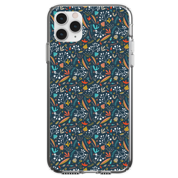 DistinctInk® Clear Shockproof Hybrid Case for Apple iPhone / Samsung Galaxy / Google Pixel - Modern Floral - Navy Red White
