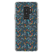 DistinctInk® Clear Shockproof Hybrid Case for Apple iPhone / Samsung Galaxy / Google Pixel - Modern Floral - Navy Red White