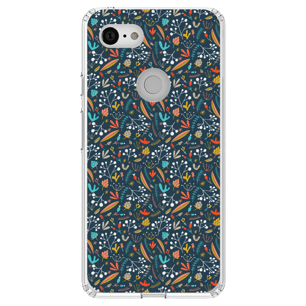 Modern Floral, Navy Red White Clear Shockproof iPhone Case, view 21