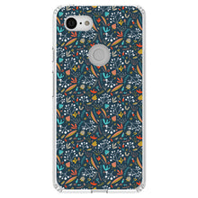 DistinctInk® Clear Shockproof Hybrid Case for Apple iPhone / Samsung Galaxy / Google Pixel - Modern Floral - Navy Red White