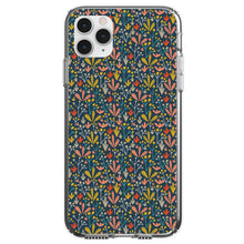 DistinctInk® Clear Shockproof Hybrid Case for Apple iPhone / Samsung Galaxy / Google Pixel - Modern Floral - Navy Yellow Teal
