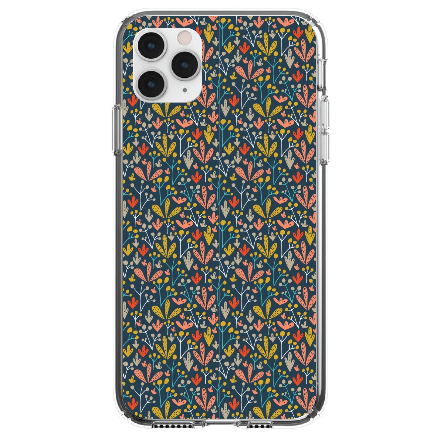 DistinctInk® Clear Shockproof Hybrid Case for Apple iPhone / Samsung Galaxy / Google Pixel - Modern Floral - Navy Yellow Teal