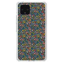 DistinctInk® Clear Shockproof Hybrid Case for Apple iPhone / Samsung Galaxy / Google Pixel - Modern Floral - Navy Yellow Teal