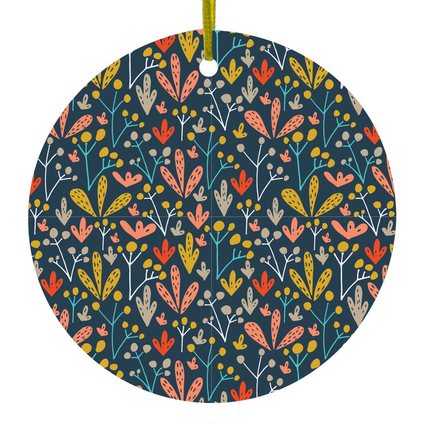 Navy Yellow Teal Ceramic Ornament