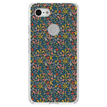 DistinctInk® Clear Shockproof Hybrid Case for Apple iPhone / Samsung Galaxy / Google Pixel - Modern Floral - Navy Yellow Teal