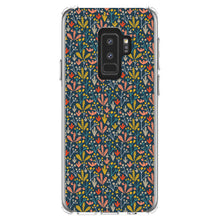 DistinctInk® Clear Shockproof Hybrid Case for Apple iPhone / Samsung Galaxy / Google Pixel - Modern Floral - Navy Yellow Teal