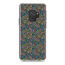 DistinctInk® Clear Shockproof Hybrid Case for Apple iPhone / Samsung Galaxy / Google Pixel - Modern Floral - Navy Yellow Teal