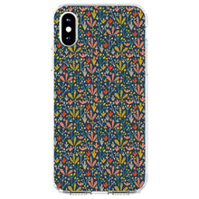 DistinctInk® Clear Shockproof Hybrid Case for Apple iPhone / Samsung Galaxy / Google Pixel - Modern Floral - Navy Yellow Teal