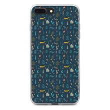 DistinctInk® Clear Shockproof Hybrid Case for Apple iPhone / Samsung Galaxy / Google Pixel - Modern Floral - Navy - House, Deer, Tree