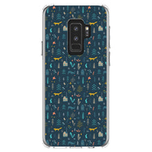 DistinctInk® Clear Shockproof Hybrid Case for Apple iPhone / Samsung Galaxy / Google Pixel - Modern Floral - Navy - House, Deer, Tree